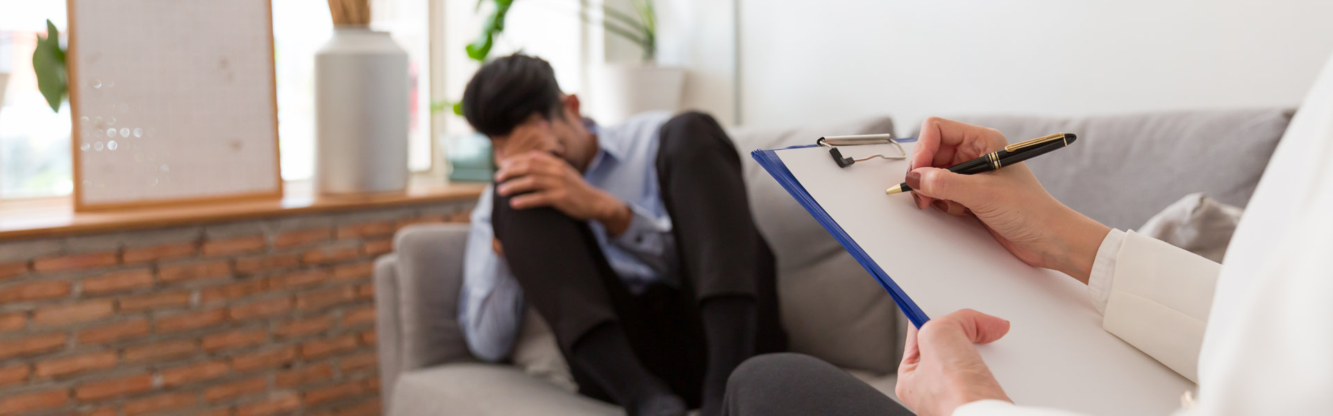 anxious man seeking help to the doctor