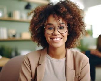 female wearing glasses