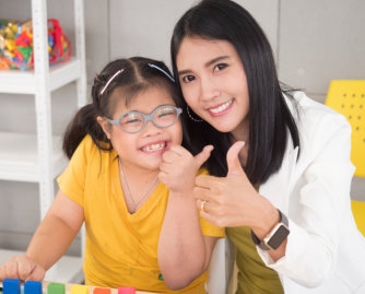 female wearing glasses